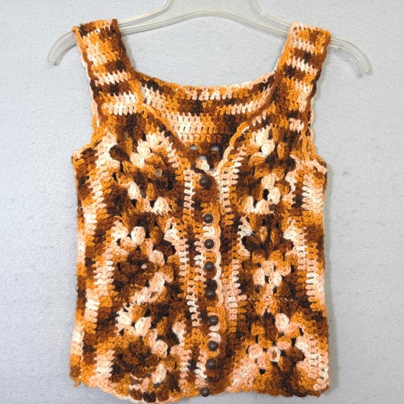Handmade Jackets & Blazers - Handmade Vintage Crochet Vest‎ Granny Square XS Boho Festival Retro 70s Sweater
